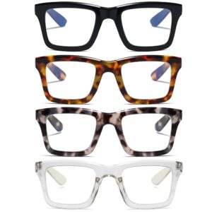 ZXYOO 4 Pack Oprah Style Reading Glasses for Women Men Blue Light Blocking Computer Square Metal Spring Readers +1.5