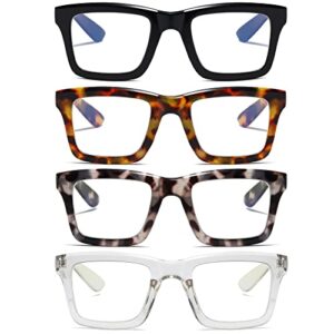 ZXYOO 4 Pack Oprah Style Reading Glasses for Women Men Blue Light Blocking Computer Square Metal Spring Readers +2.0