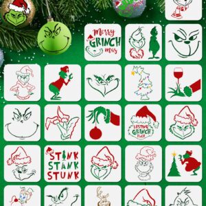 GYGOT 24PCS Small Christmas Stencils for Painting,3x3Inch Reusable Christmas Stencils for Making Christmas Ornaments/Wood Slice/Holiday Cards