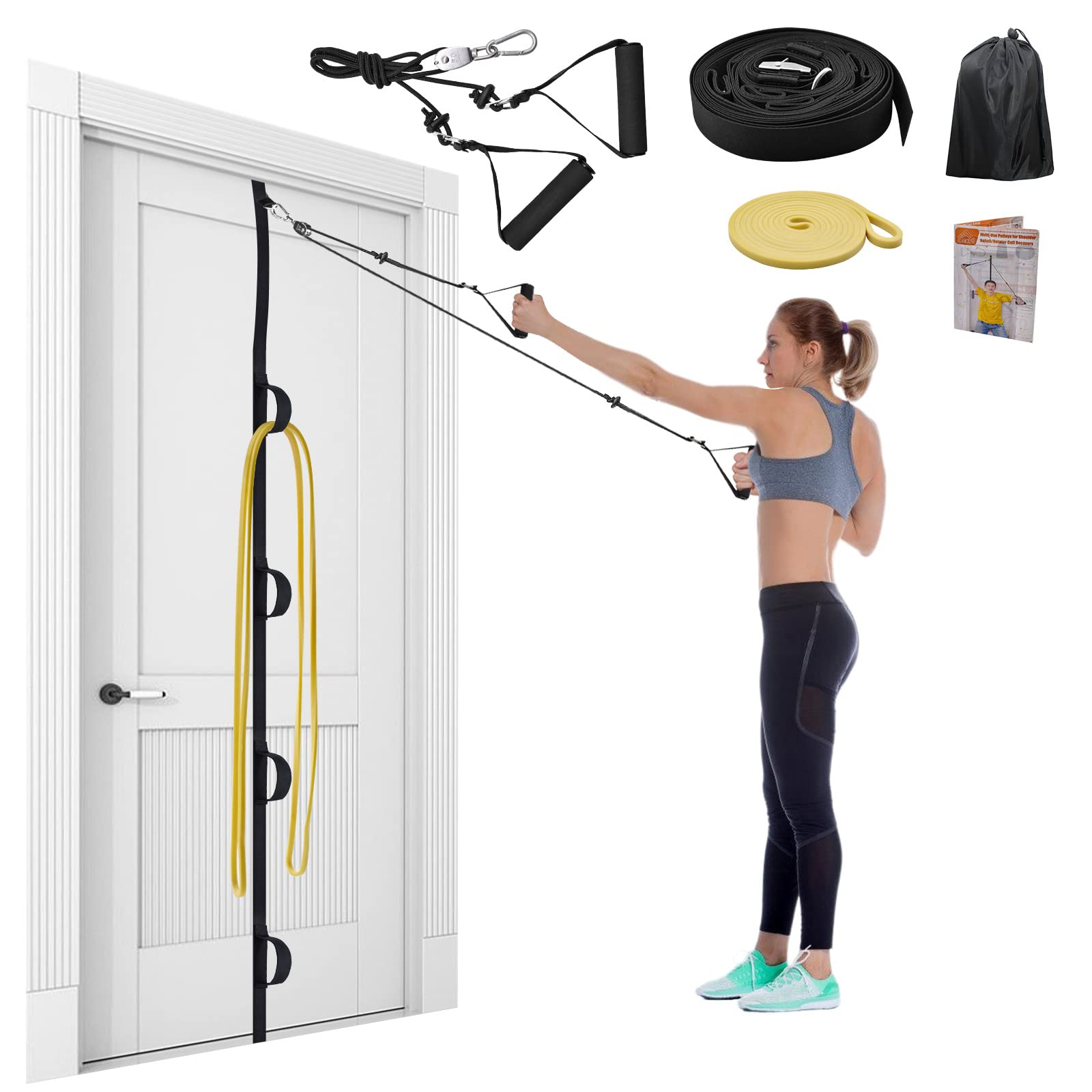 ATENTO Shoulder Rehab Pulley System with Foam Handles│Arm Pulley with Muti-Anchor Door Strap for Physical Therapy Exercises │Latex Resistance Bands for Assisting Rotator Cuff, AC Joint, Shoulder Pain