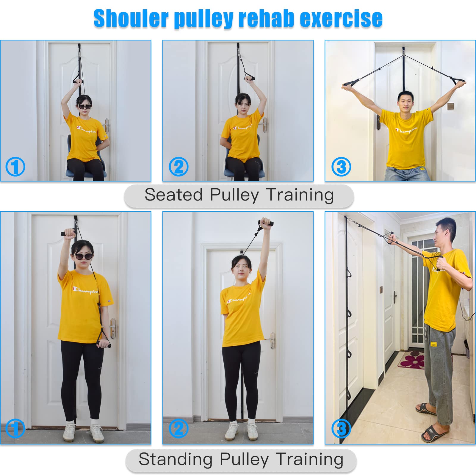 ATENTO Shoulder Rehab Pulley System with Foam Handles│Arm Pulley with Muti-Anchor Door Strap for Physical Therapy Exercises │Latex Resistance Bands for Assisting Rotator Cuff, AC Joint, Shoulder Pain