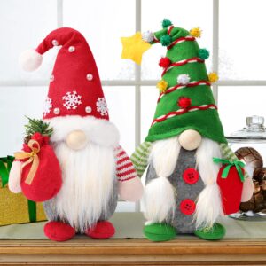 Ndeno 2PCS Christmas Gnome Plush Decorations, Red Handmade Scandinavian Tomte - Christmas Home Tabletop Elf Gnomes Decor Ornaments 01 01