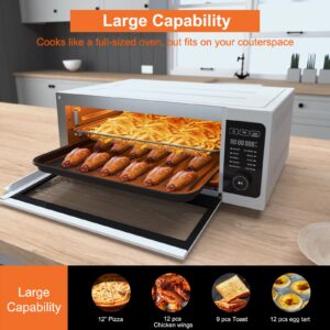 Toaster Oven Air Fryer Combo - Fabuletta 10-in-1 Countertop Convection Oven 1800W, Flip Up & Away Capability for Storage Space, Oil-Less Toaster Oven Fit 12" Pizza, 9 Slices Toast (White)