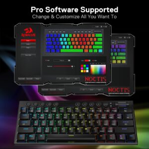 Redragon K632 PRO 60% Wireless RGB Mechanical Keyboard, BT/2.4Ghz/Wired Tri-Mode Ultra-Thin Low Profile Gaming Keyboard w/No-Lag Connection, Dedicated Media Control & Linear Red Switch