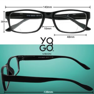 Bifocal Reading Glasses for Men and Women Rectangle MultiFocal Readers with Spring Hinges Retro Design +2