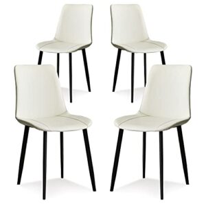 Ironalita White Dining Chairs Set of 4, Faux Leather Mid Century Modern Chairs with Metal Chair Legs, Kitchen Chairs for Dining Room, Restaurant, Living Room