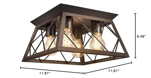 FadimiKoo Flush Mount Ceiling Light Fixtures for Kitchen Hallway, 4-Light Close to Ceiling Lighting, Industrial Farmhouse Square Cage Ceiling Lamp for Dining Room, Living Room, Bulb Not Included