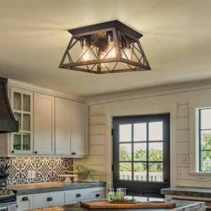 fadimikoo flush mount ceiling light fixtures for kitchen hallway, 4-light close to ceiling lighting, industrial farmhouse square cage ceiling lamp for dining room, living room, bulb not included