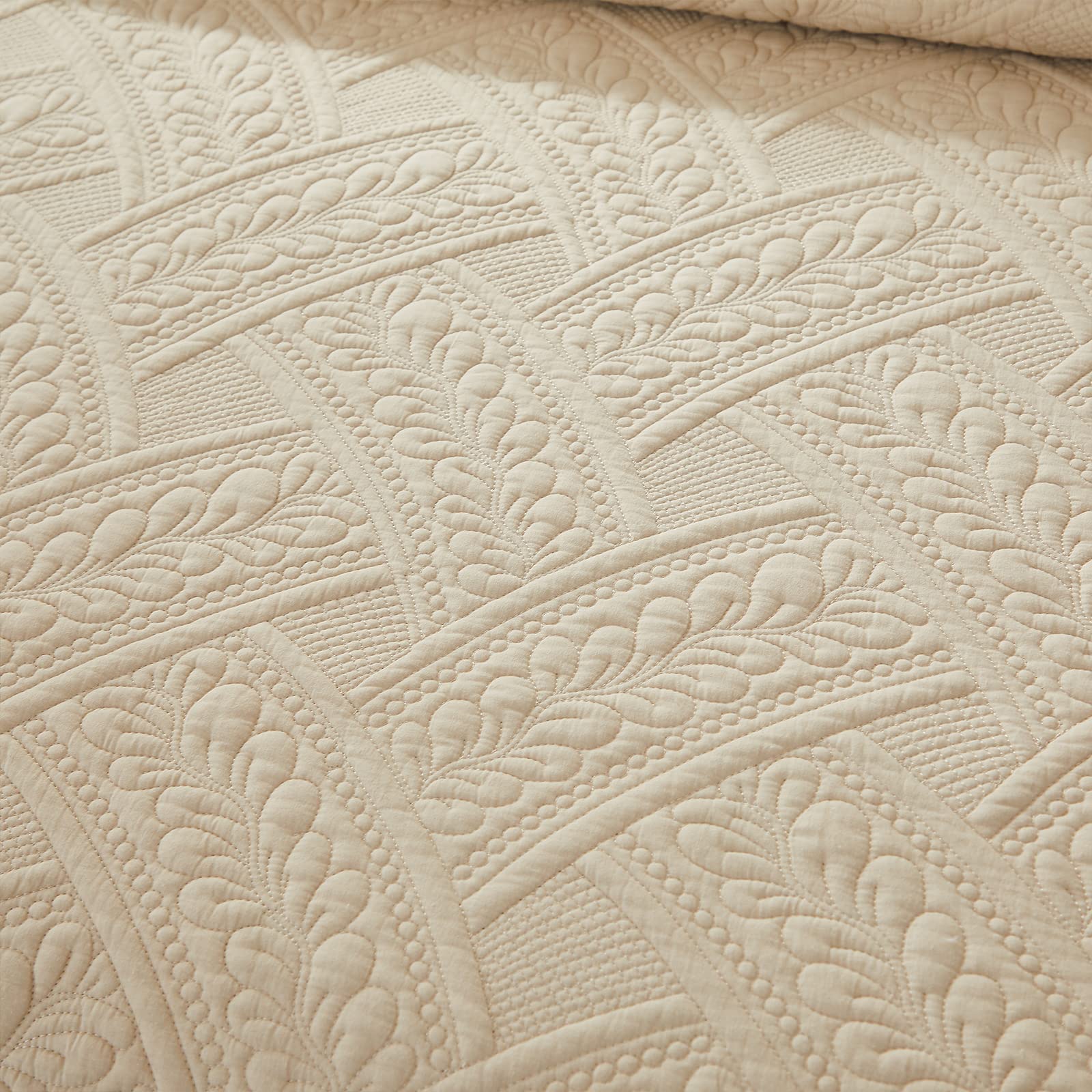 Brandream Queen Size Quilt Sets Cotton Beige Quilt Set Farmhouse Bedding Matelasse Quilted Bedspreads Coverlet Set Queen Full Size