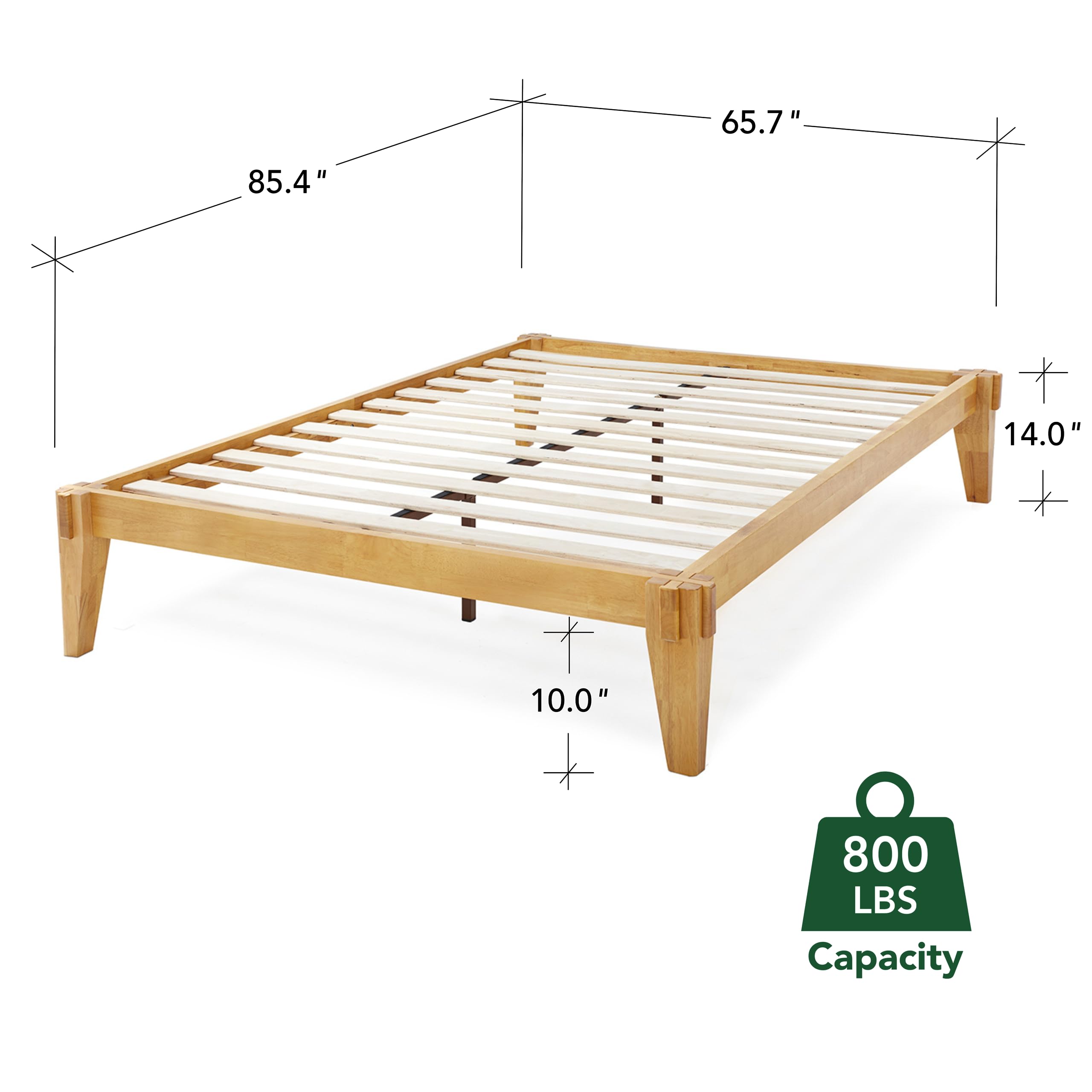 Bme Chalipa 14” Queen Bed Frame - Solid Wood Platform Bed - Japanese Joinery Bed Frame - Wood Slat Support - No Box Spring Needed - Easy Assembly - Minimalist & Modern Style, Natural