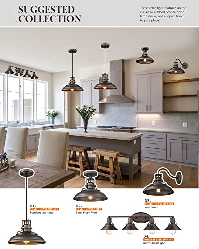 FEMILA Industrial Pendant Lights Fixture,2 Lights Farmhouse Hanging Lights for Kitchen Island,12 inch Oil Rubbed Bronze Finish,4FY15-MP-2PK ORB