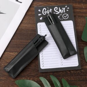 KINBOM 2pcs Leather Magnetic Pen Holder for Refrigerator PU Leather Pen Pouch Holder for Fridge or Other Metal Surfaces (Black)