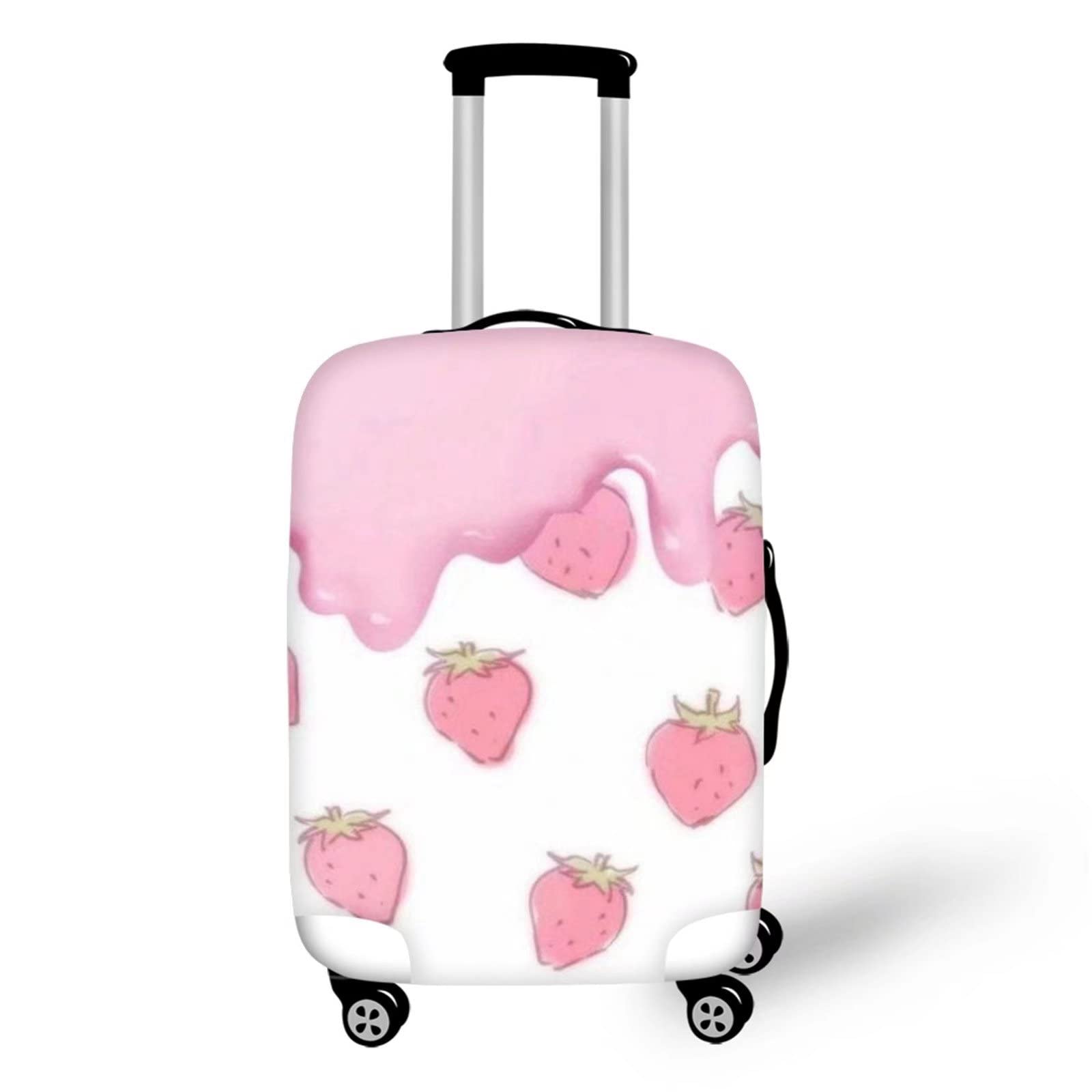 COEQINE Women Girls Luggage Cover Suitcase Protector Washable Baggage Covers 18-32 Inch Print Strawberry Pink