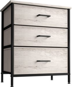 sorbus nightstand dresser with 3 faux wood drawers - bedside table chest with storage, steel frame, wood top, easy pull fabric bins for bedroom, living room, closet & dorm furniture lamp stand