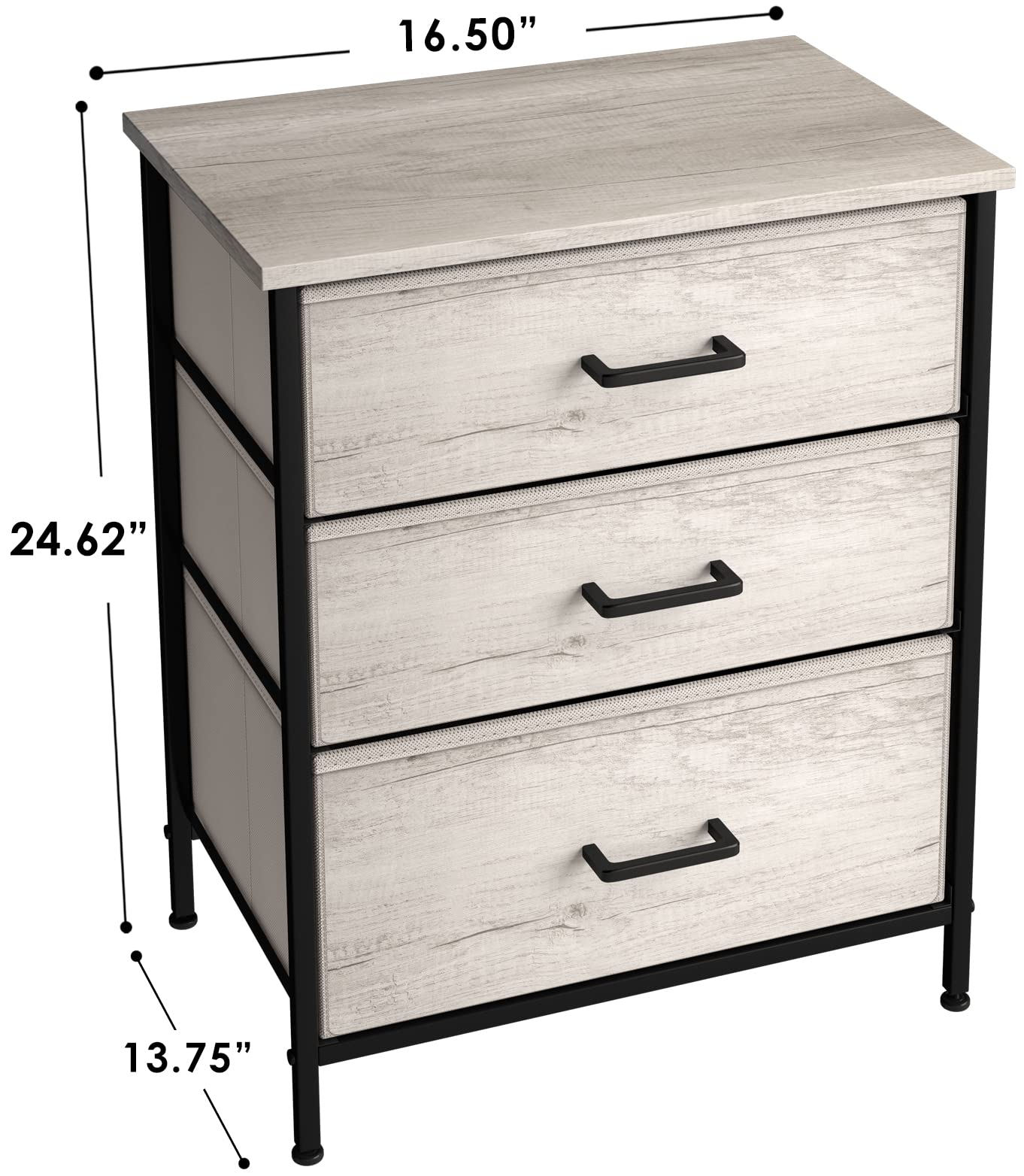 Sorbus Nightstand Dresser with 3 Faux Wood Drawers - Bedside Table Chest with Storage, Steel Frame, Wood Top, Easy Pull Fabric Bins for Bedroom, Living Room, Closet & Dorm Furniture Lamp Stand