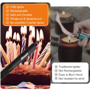 honglu Lighter Electric Lighter, Candle lighters, USB Plasma Long Arc Lighters Rechargeable Safety Lock for Cooking BBQs Fireworks No Butane Fuel - Black