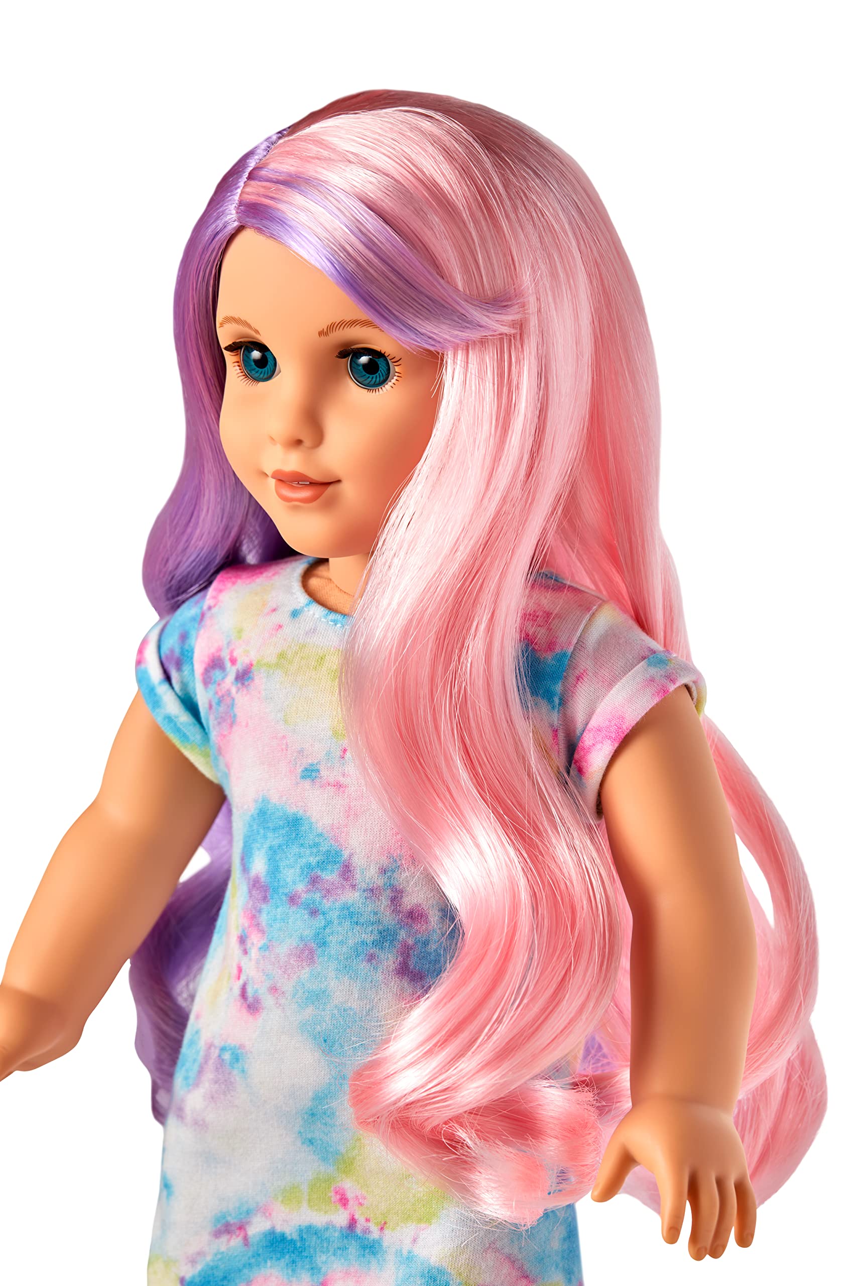 American Girl Truly Me 18-inch Doll #116 with Blue Eyes, Purple-and-Pink Hair, Light Skin, Tie Dye T-shirt Dress, For Ages 6+