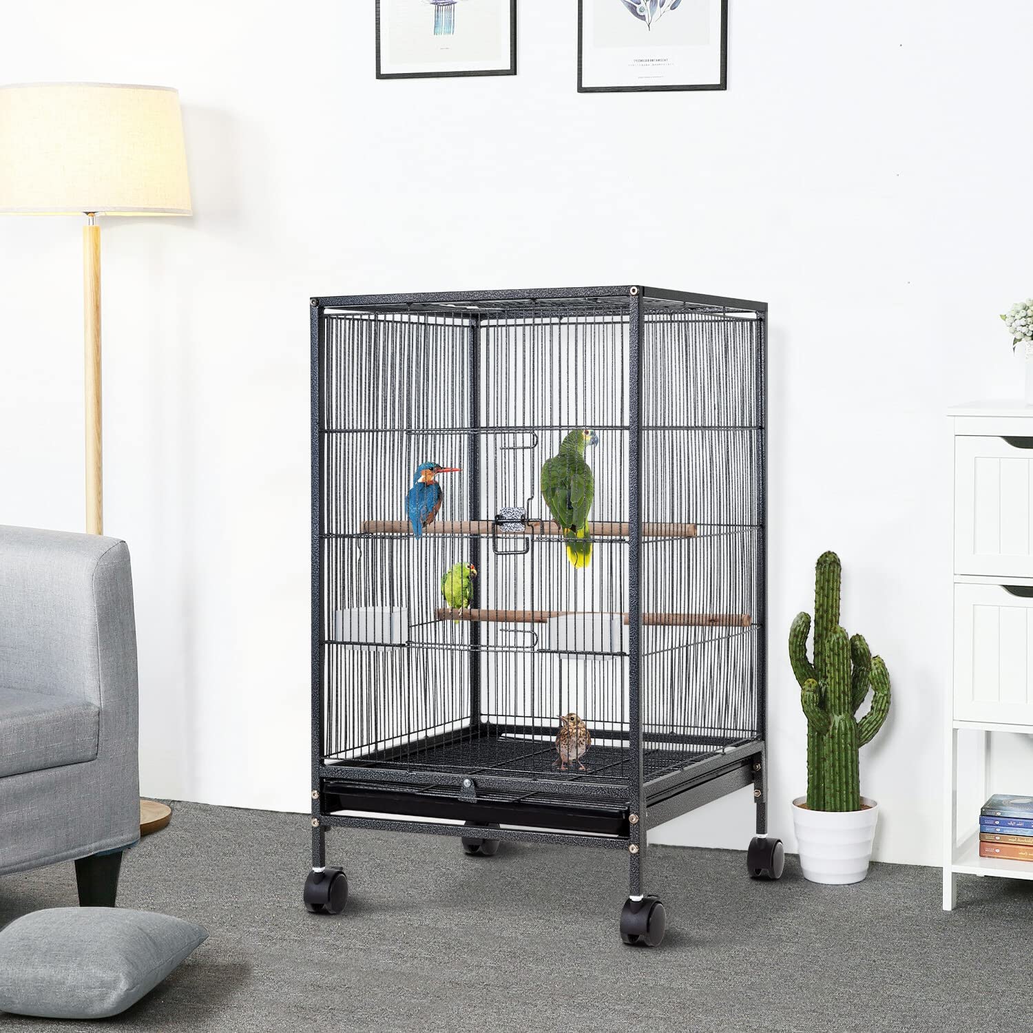 BestPet 35 inch 53 inch Wrought Iron Bird Cage with Play Open Top and Rolling Stand,Large Parrot Cage Bird Cages for Parakeets,Cockatiel, Canary, Finch, Lovebird, Parrotlet,Pigeons (35 inch)