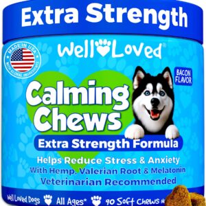 Well Loved Calming Chews for Dogs - Dog Anxiety Relief, Made in USA, Vet Recommended, Dog Calming Chews - Anxiety Relief Treats, Melatonin for Dogs, Hemp Dog Treats for Calming, Extra Strength