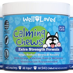 Well Loved Calming Chews for Dogs - Dog Anxiety Relief, Made in USA, Vet Recommended, Dog Calming Chews - Anxiety Relief Treats, Melatonin for Dogs, Hemp Dog Treats for Calming, Extra Strength