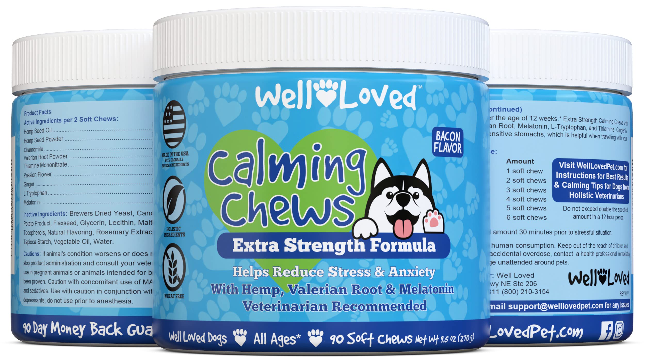 Well Loved Calming Chews for Dogs - Dog Anxiety Relief, Made in USA, Vet Recommended, Dog Calming Chews - Anxiety Relief Treats, Melatonin for Dogs, Hemp Dog Treats for Calming, Extra Strength