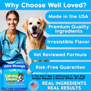 Well Loved Calming Chews for Dogs - Dog Anxiety Relief, Made in USA, Vet Recommended, Dog Calming Chews - Anxiety Relief Treats, Melatonin for Dogs, Hemp Dog Treats for Calming, Extra Strength