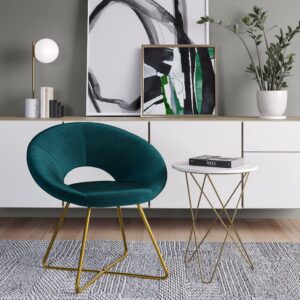 SIMPLIHOME Barrett 24 Inch Wide Mid Century Modern Accent Chair in Teal Velvet Fabric, For the Living and Family Room