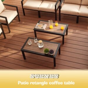 LOKATSE HOME Outdoor Coffee Table Patio Furniture with Wood Grain Top for Balcony, Brown