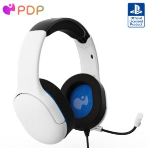 PDP AIRLITE Pro Wired Headset, Licensed Sony PlayStation 5, PlayStation 4, PS5/PS4/PS3/PC, Lightweight Durable Headphones, 3.5mm audio jack, Noise-canceling Flip-to-Mute Boom Mic, Frost White