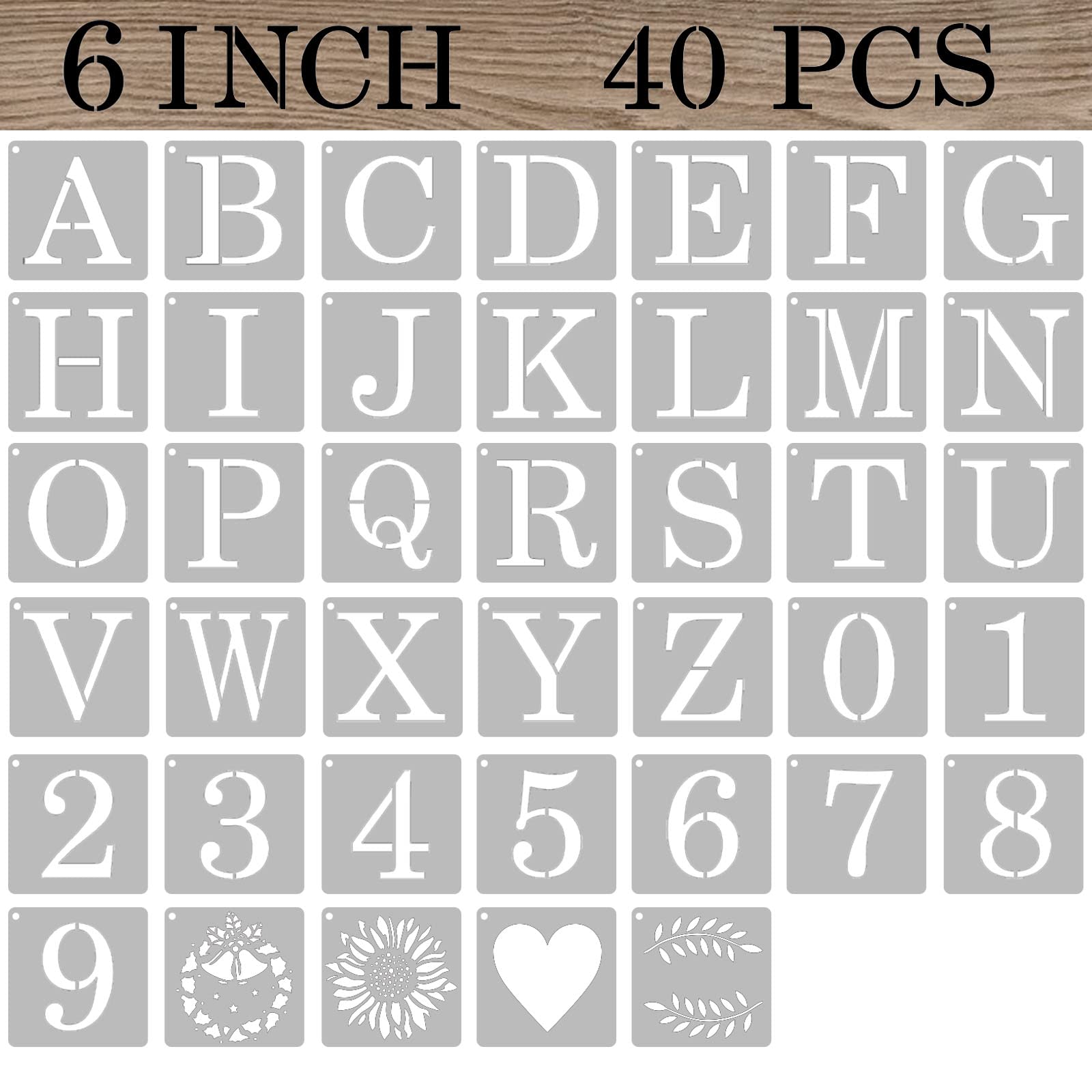 ASMPIO 6 Inch Letter Stencils Numbers Craft Stencils, 40 Pcs Reusable Plastic Alphabet Drawing Templates for Painting on Wood, Wall, Fabric, Rock, Signage, Door Porch