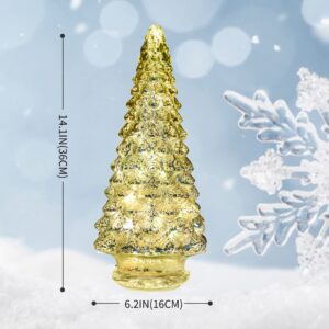 Yomikoo Glass Christmas Tree, 2PCS Lighted Mercury Glass Tabletop Christmas Tree Decoration for Party Ceremony 14.1"X 6.2" (Silver)