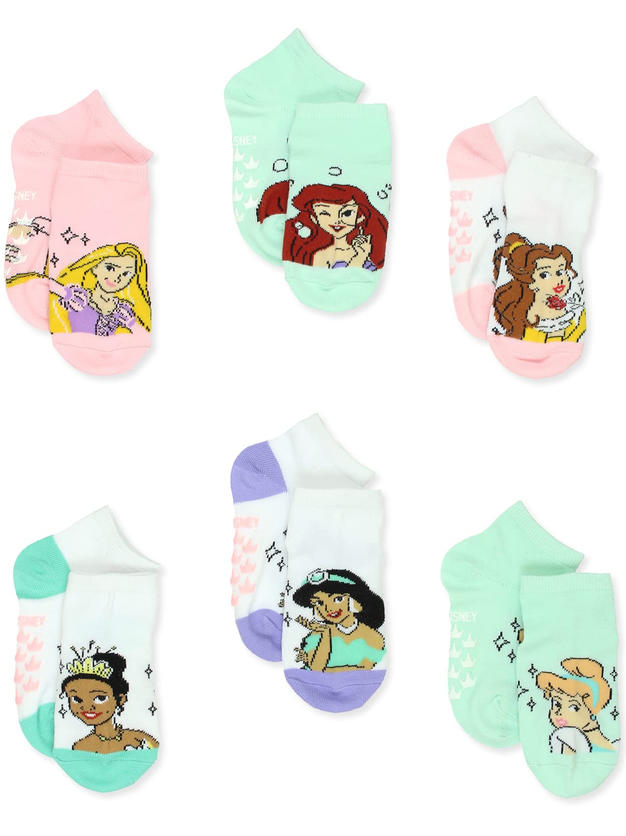 Disney Princess Toddler Girls 6 Pack Socks with Grippers (X-Small (2-4T), Aqua Blue)