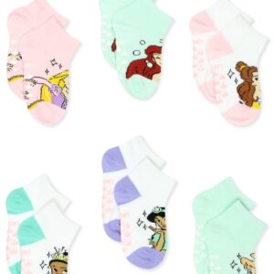 Disney Princess Toddler Girls 6 Pack Socks with Grippers (X-Small (2-4T), Aqua Blue)