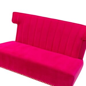 HULALA HOME Mid-Century Velvet Upholstered Loveseat Sofa Armless, Modern Loveseat Couch with Golden Metal Legs, Living Room Tufted Velvet 2 Seater Sofa Chairs for Apartment Small Spaces（FUCHSIA）