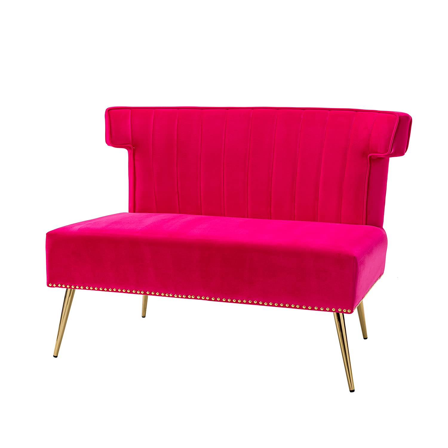 HULALA HOME Mid-Century Velvet Upholstered Loveseat Sofa Armless, Modern Loveseat Couch with Golden Metal Legs, Living Room Tufted Velvet 2 Seater Sofa Chairs for Apartment Small Spaces（FUCHSIA）