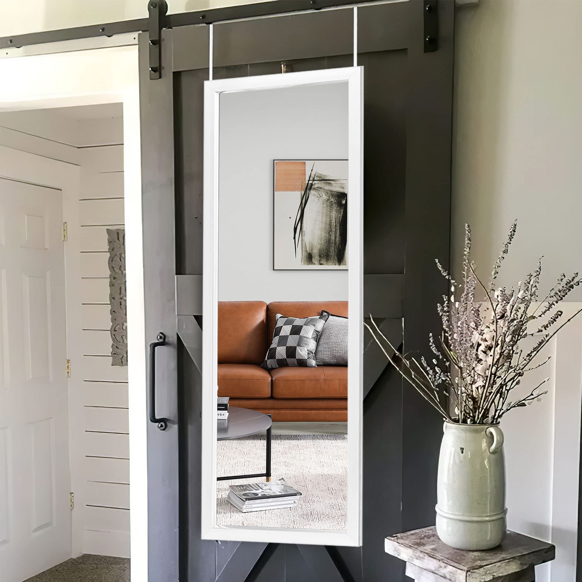 NeuType Over The Door Full Length Mirror 44" x 16" Door Wall Mirror Wall Mount Over The Door Hanging Mirror with 2 Metal Hangers for Wall Bedroom, Bathroom, Living Room (Black)