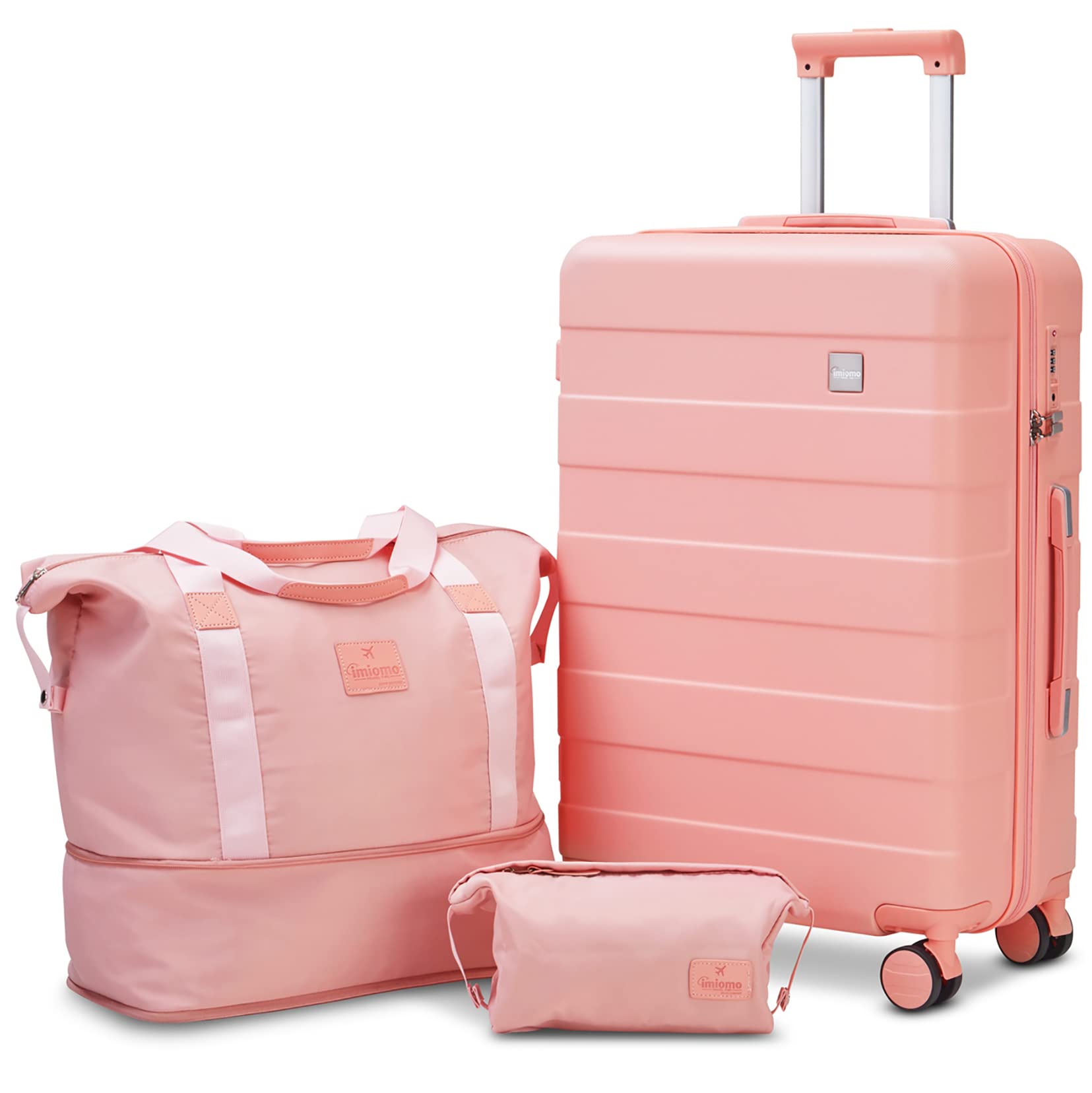 imiomo 24 IN Checked Luggage, Suitcase with Spinner Wheels, Hardside 3PCS Set Lightweight Rolling Travel Luggage with TSA Lock(24"/Pink)