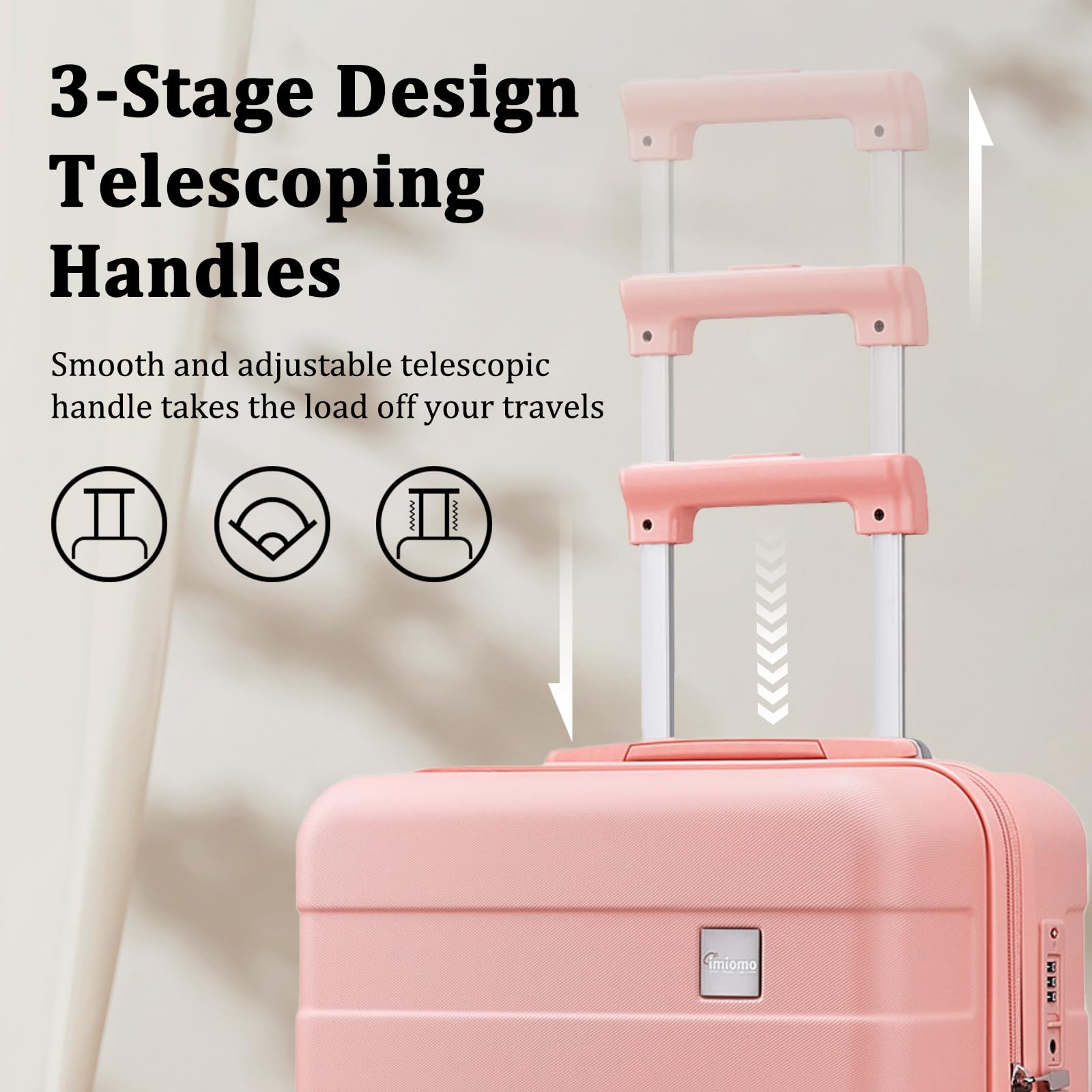 imiomo 24 IN Checked Luggage, Suitcase with Spinner Wheels, Hardside 3PCS Set Lightweight Rolling Travel Luggage with TSA Lock(24"/Pink)