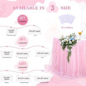 6ft Pink Tulle Table Skirt for Rectangle Tables or Round Tables with LED Lights Baby Shower Tablecloth Tutu Table Skirts for Princess Girl Birthday Party Cake Dessert Table Decorations