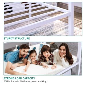 YITAHOME Canopy Bed Frame Metal Four Posters 14 Inch Platform with Built-in Headboard Strong Metal Slat Mattress Support, No Box Spring Needed, White, Queen Size