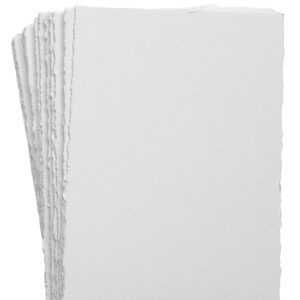 Blank Deckle Edge Sheets, 135#/290gsm, Soft White, 100% Cotton Rag, Cold Pressed, Acid Free & Archival Hand Torn Watercolor Paper (8x10 inch Sheets Only, Set of 24)