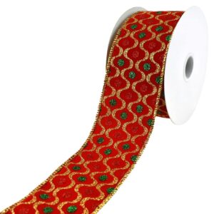 Homeford Glittered Jewels Fiesta Velvet Wired Ribbon, 2-1/2-Inch, 10-Yard - Red