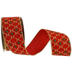 Homeford Glittered Jewels Fiesta Velvet Wired Ribbon, 2-1/2-Inch, 10-Yard - Red