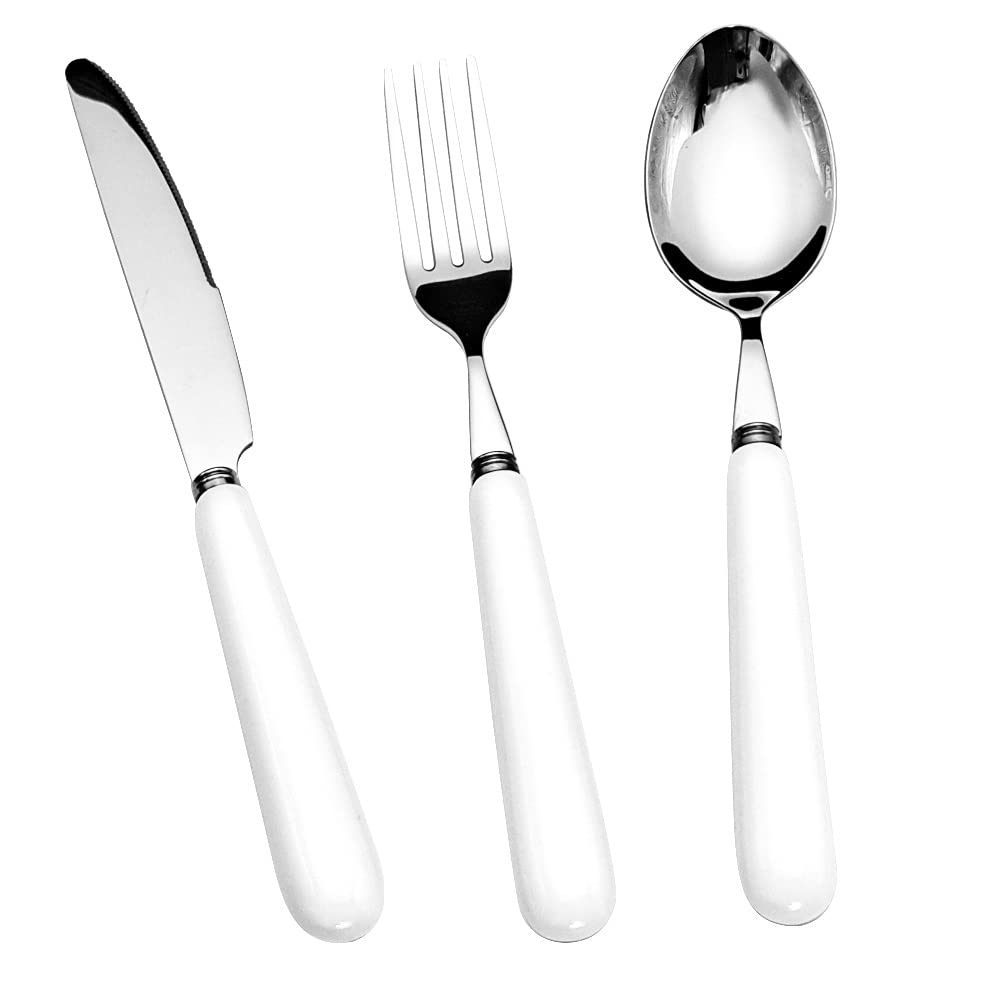 Meiyahome 3-piece set 20CM 8-inch Main fork steak tableware table-knife knife fork Dinner spoon 18-10 Stainless steel exquisite Ceramic handle