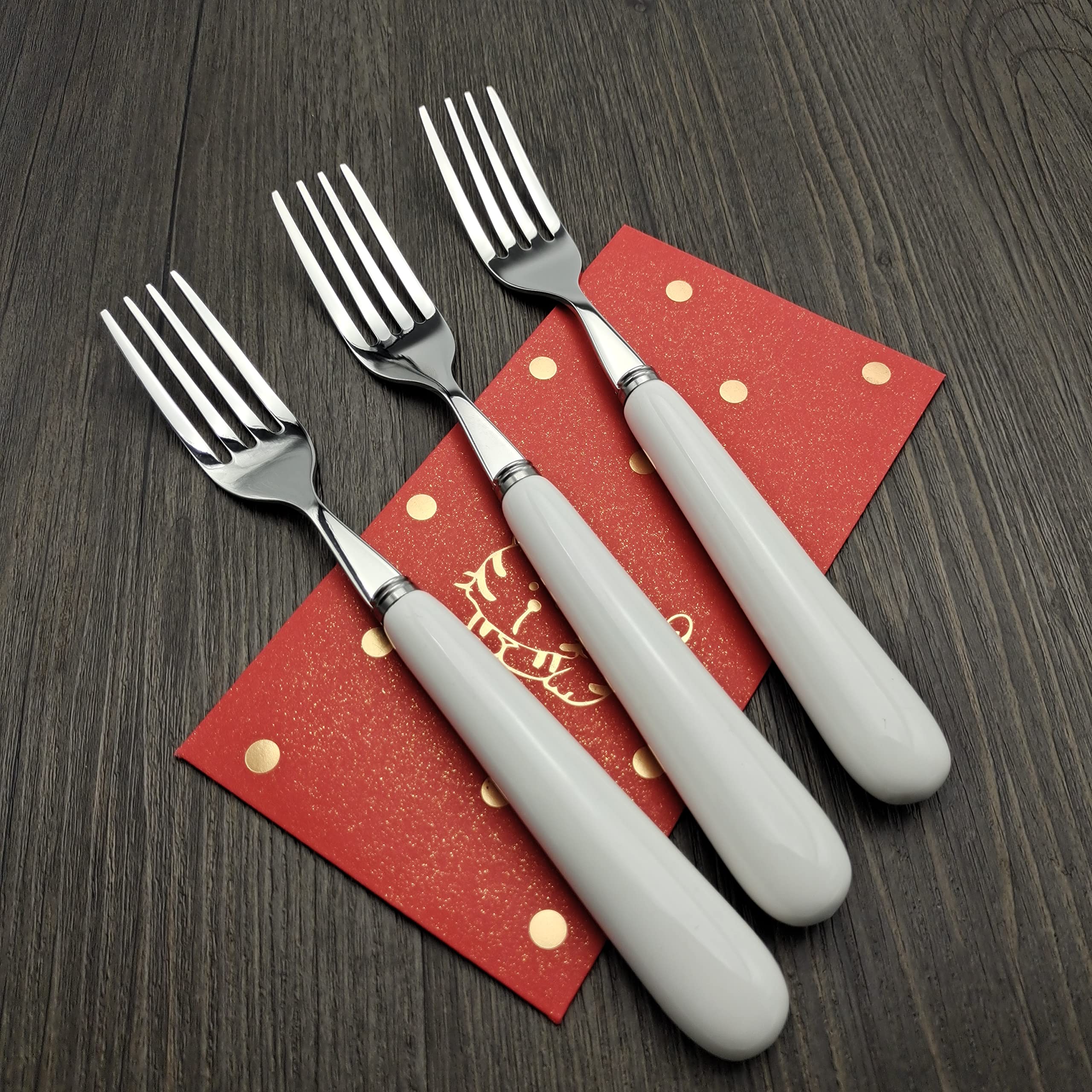 Meiyahome 3-piece set 20CM 8-inch Main fork steak tableware table-knife knife fork Dinner spoon 18-10 Stainless steel exquisite Ceramic handle