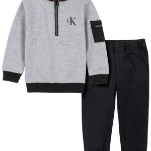 Calvin Klein Boys 2-Piece Quarter-Zip & Pant Set, Everyday Wear, Ultra-Soft & Comfortable Fit, Grey/Black