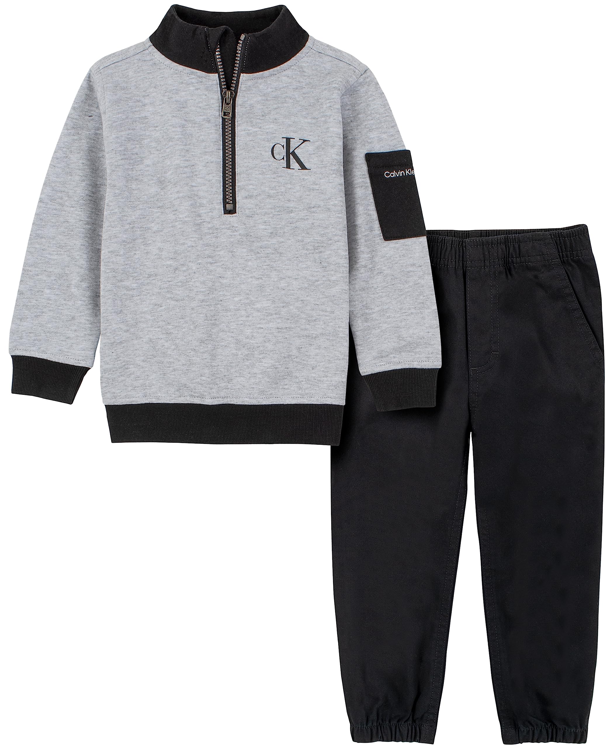 Calvin Klein Boys 2-Piece Quarter-Zip & Pant Set, Everyday Wear, Ultra-Soft & Comfortable Fit, Grey/Black