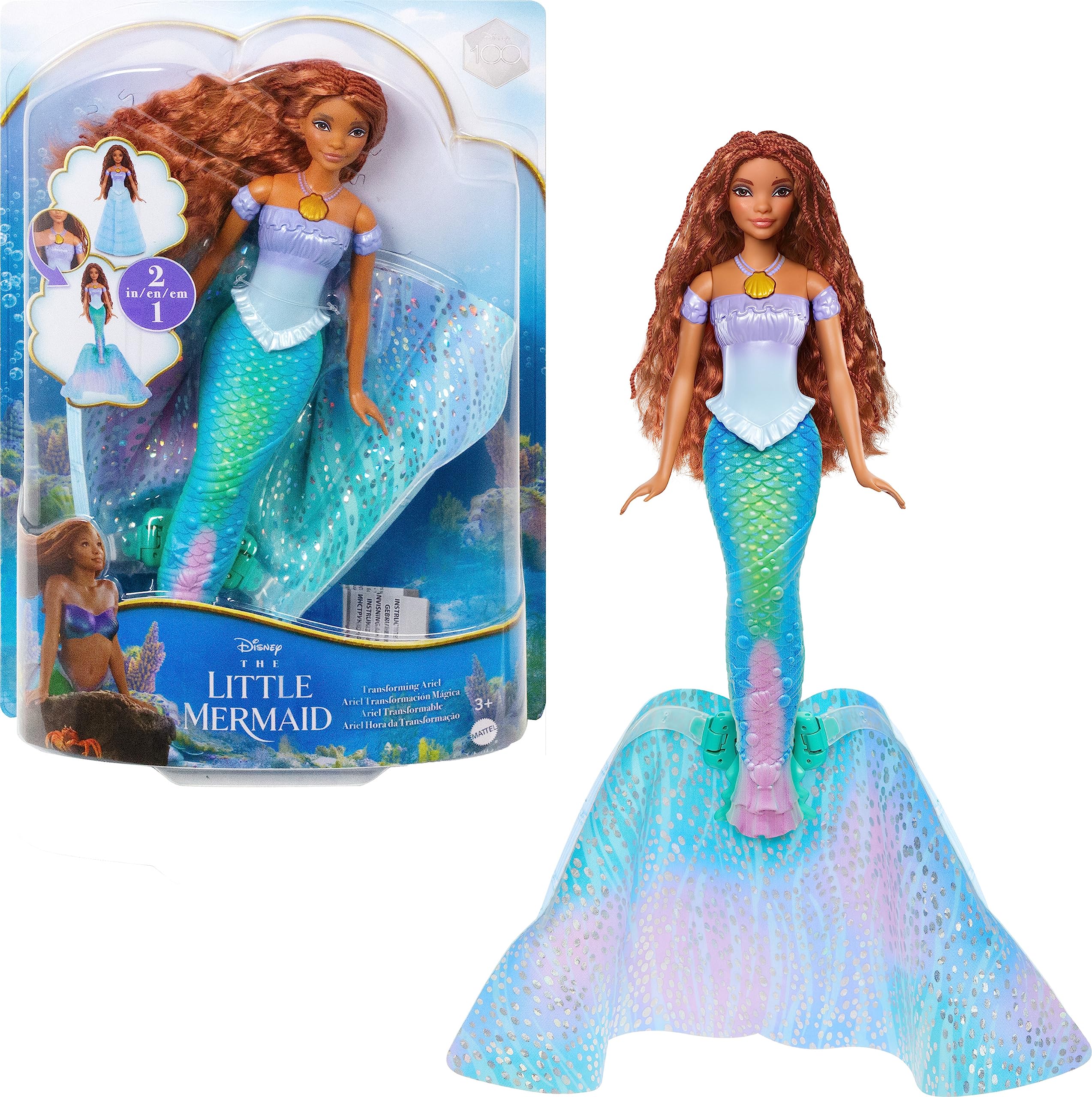 Mattel Disney Princess Toys, The Little Mermaid Transforming Ariel Fashion Doll, Switch from Human to Mermaid, Inspired by the Movie