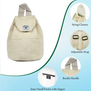 Hemp small bag for women Girls Light Weight Eco Friendly Small cute backpack Bag for everyday lives (Ivory)