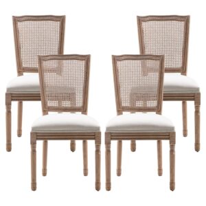 Nrizc Farmhouse Dining Room Chairs Set of 4, French Dining Chairs with Square Rattan Back, Solid Wood Legs, French Bistro Chairs for Dining Room/Living Room/Kitchen/Restaurant